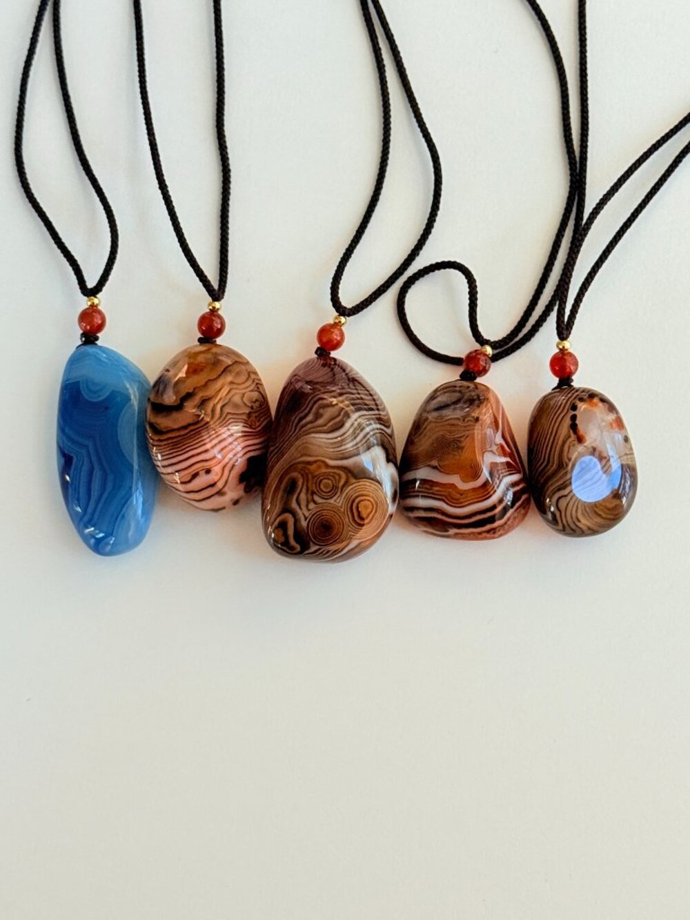 Unisex Natural Agate Pendant Necklace Adjustable Cord One of a Kind